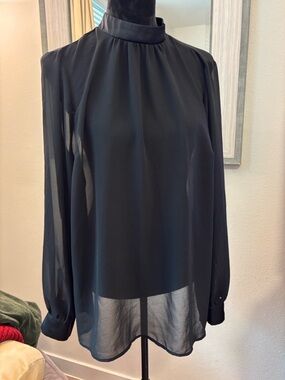 torrid Black Sheer High-Neck Long Sleeve Blouse